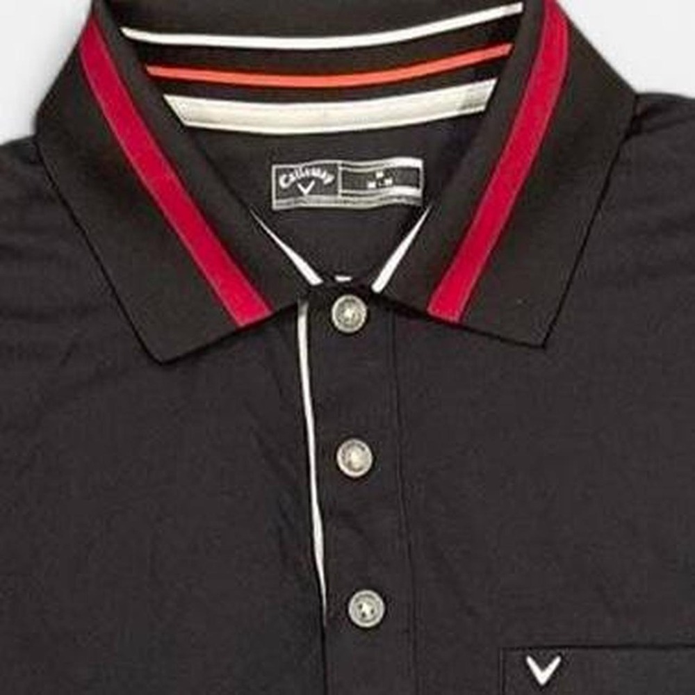 Callaway Mens Golf Polo Shirt Black Red White Striped Collar Chest Pocket Size M